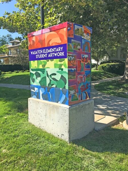 (Photo courtesy Salt Lake City Mayor's Office) A utility box near Wasatch Elementary School in Salt Lake City, decorated with artwork by the school's students, as part of the city's ColorSLC program.