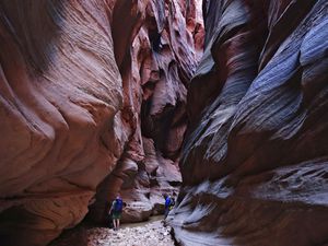 Lennie Mahler  |  The Salt Lake Tribune

Sunlight peeks into the narrows of Buckskin Gulch on Sunday, Sept. 25, 2016. A particularly wet winter has created more dangers than usual within the slot canyon, including quicksand, icy cold pools and the risk of flash floods.