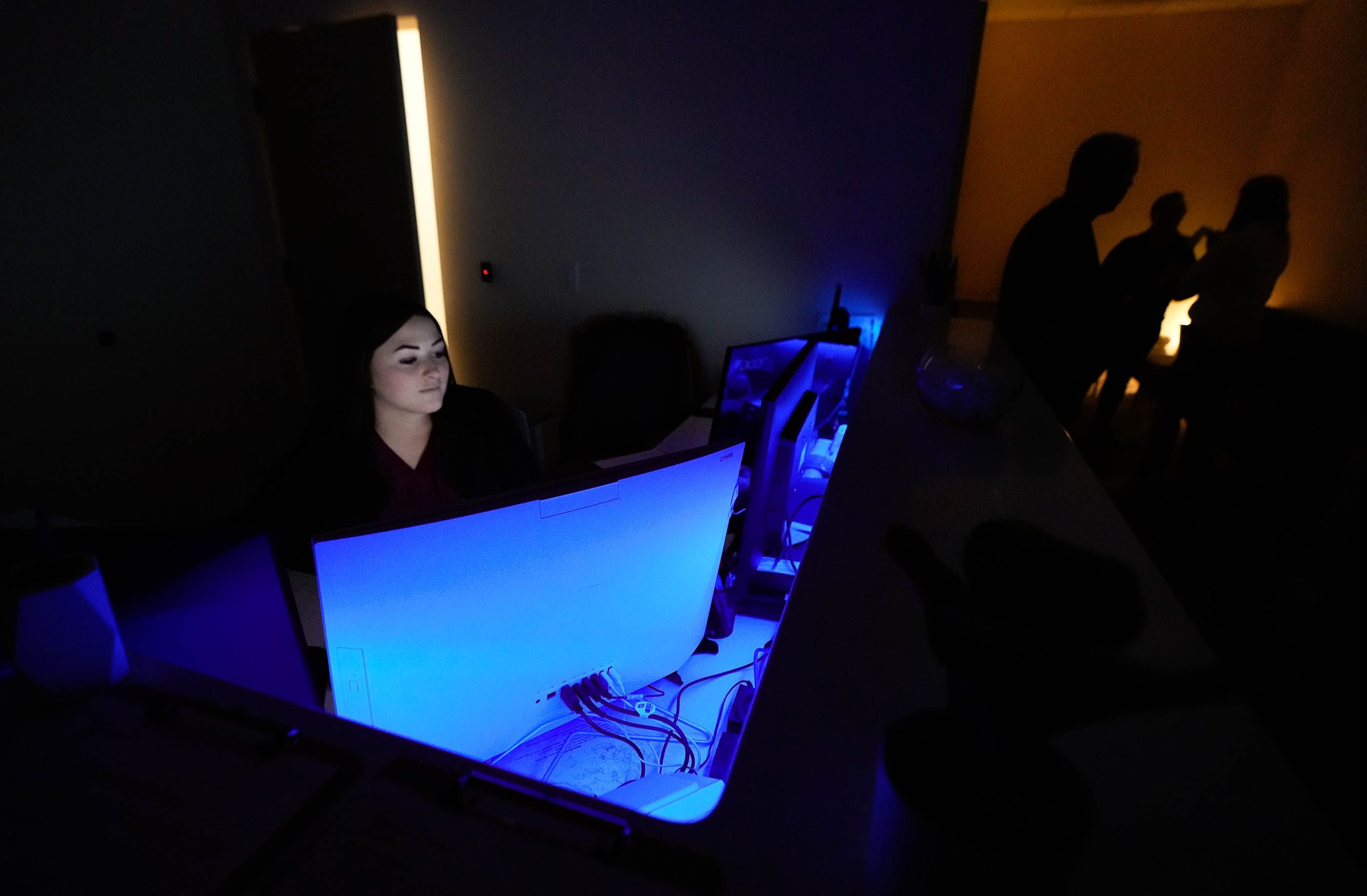 (Francisco Kjolseth | The Salt Lake Tribune) Medical assistant Regan Cropper works in the ketamine room at Numinus Wellness Inc. in Draper, where lights are kept dim to help patients with their experience, on Tuesday, March 28, 2023. 