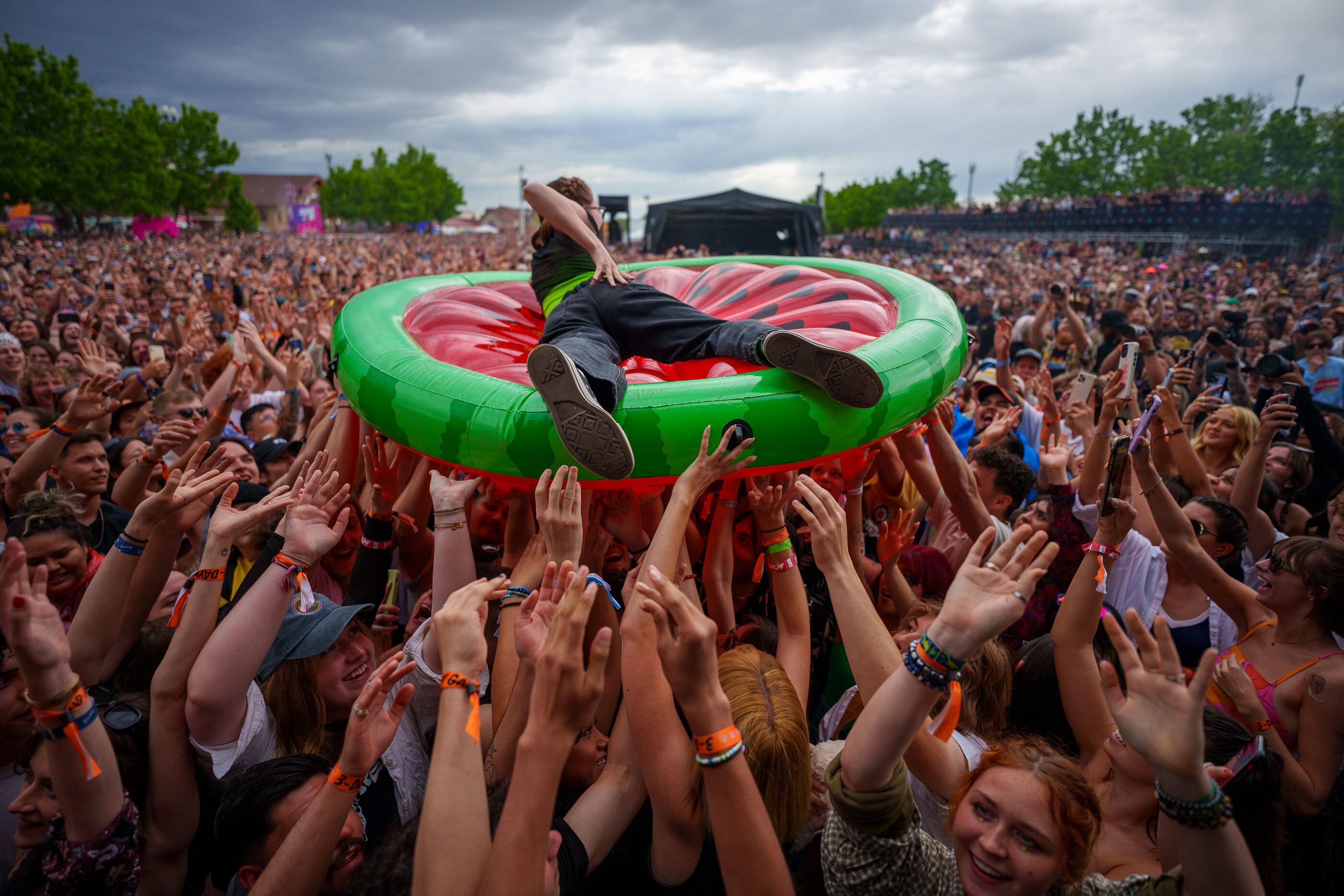 (Trent Nelson  |  The Salt Lake Tribune) A fan surfs the crowd as Goth Babe performs at Kilby Court Block Party in Salt Lake City on Saturday, May 13, 2023.