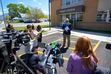 (Bethany Baker  |  The Salt Lake Tribune) Nebo School District spokesperson Seth Sorensen speaks during a news conference at the Payson Police Department to address recent hoax bomb threats targeting Mt. Nebo Middle School in Payson on Wednesday, May 1, 2024.