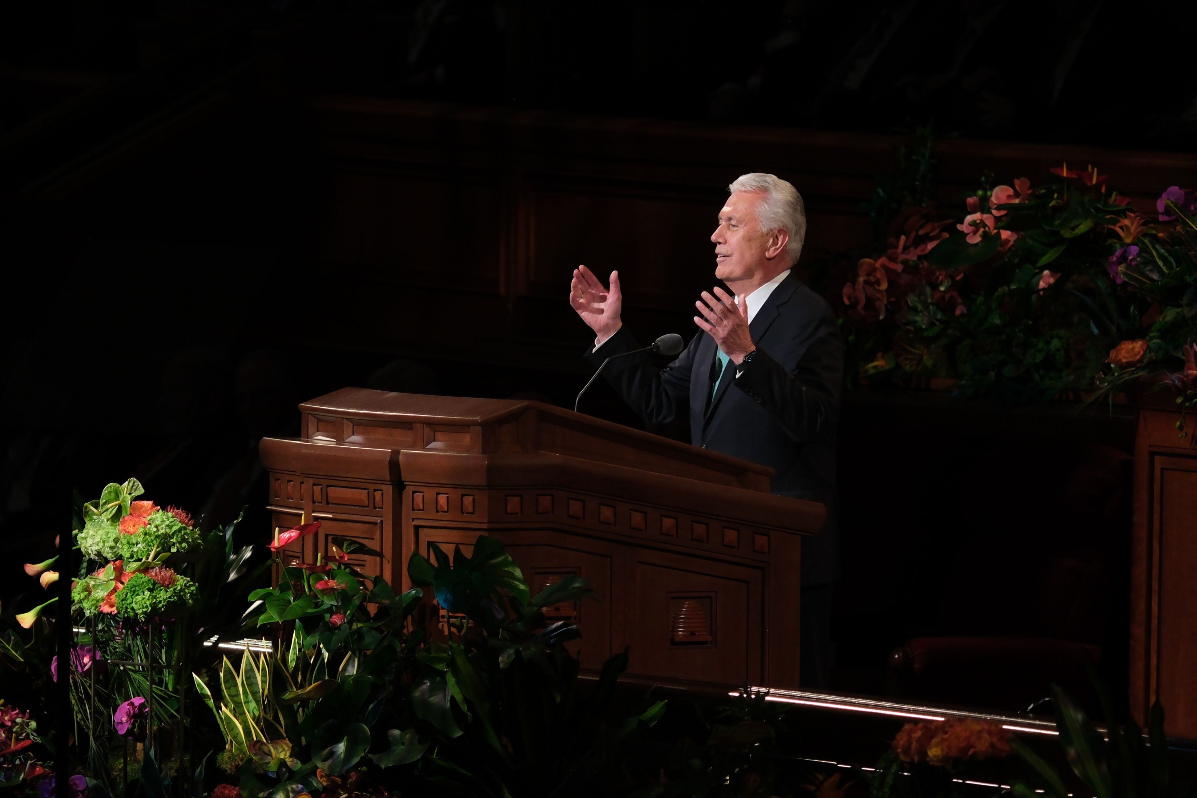 (The Church of Jesus Christ of Latter-day Saints) Apostle Dieter F. Uchtdorf speaks at General Conference on Saturday, April 6, 2024.