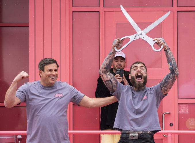 Post Malone cuts ribbon on custom-designed Raising Cane's restaurant
