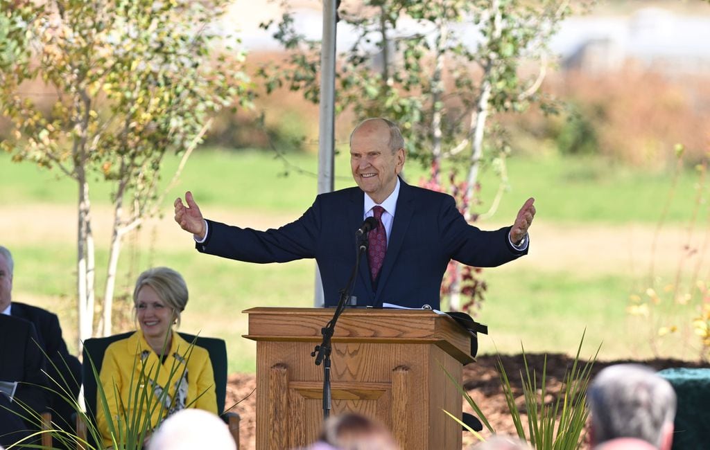 (The Church of Jesus Christ of Latter-day Saints) President Russell M. Nelson speaks at the Heber Valley Temple groundbreaking Saturday, Oct. 8, 2022. Nelson has overseen the global faith for five years as president.
