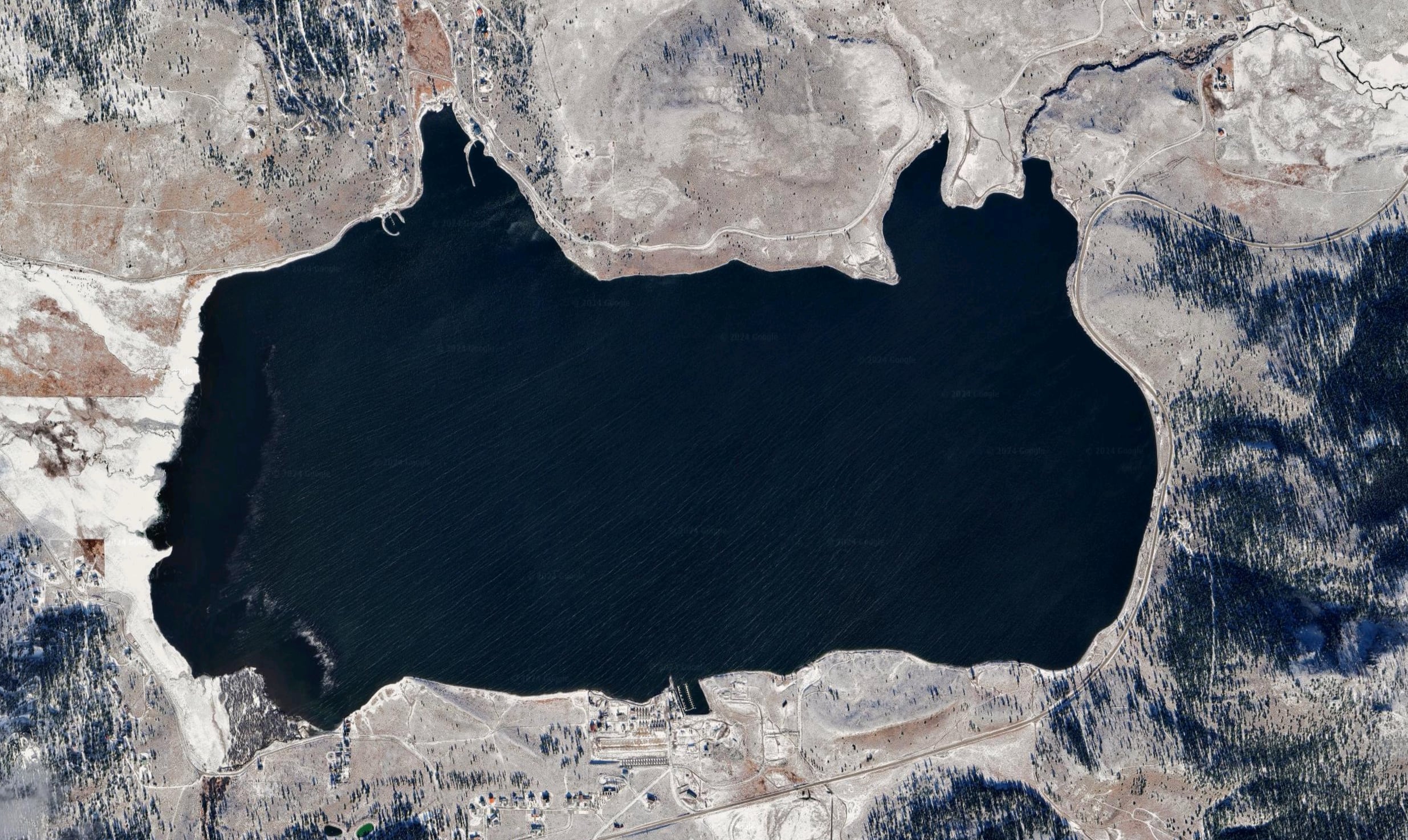 (Google Maps) The Panguitch Lake Dam, seen in the upper right corner of Panguitch Lake.