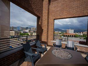 (Trent Nelson  |  The Salt Lake Tribune) A rooftop view at The Register at Post District Residences in Salt Lake City on Wednesday, May 24, 2023.