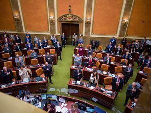 (Trent Nelson  |  The Salt Lake Tribune) The Pledge of Allegiance in the House Chamber as the Utah Legislature hold a special session in Salt Lake City on Tuesday, Nov. 9, 2021.