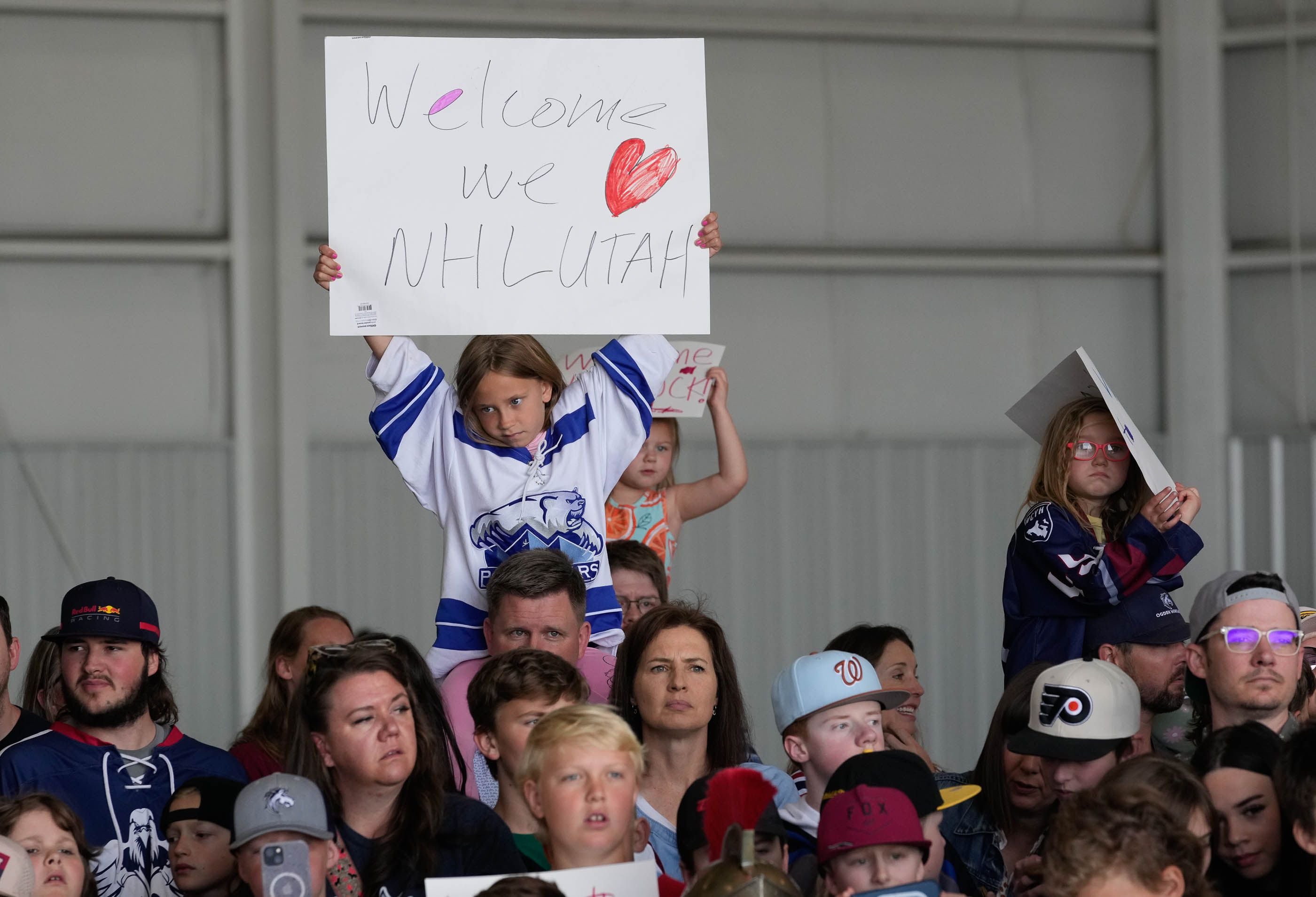 (Francisco Kjolseth  |  The Salt Lake Tribune) Hockey fans gather at the airport for the arrival of the NHL team on Wednesday, April 24, 2024.