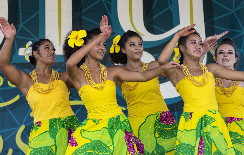 (Rick Egan | The Salt Lake Tribune) The Kanani Pua dancers at The Craft Lake City DIY Festival at the Fairgrounds on Saturday, Aug. 14, 2021. Today is Pacific Island Heritage Day at the Festival, which continues through Sunday.