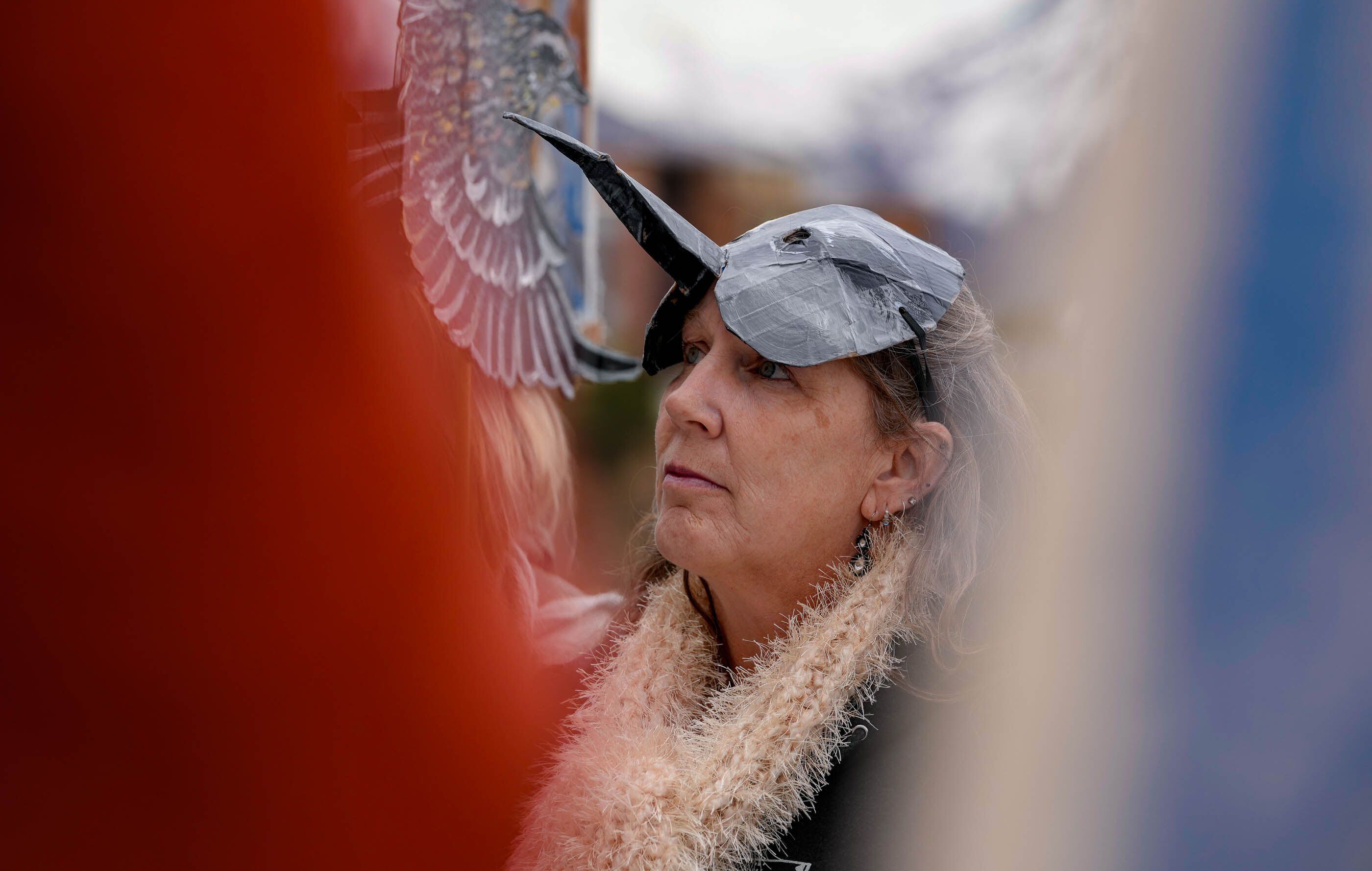 (Francisco Kjolseth | The Salt Lake Tribune) Erin Chatterton listens to speakers on the steps of the Utah Capitol on Thursday, March 28, 2024, as a petition is made for a threatened species listing for the Great Salt Lake's Wilson's phalarope, and by extension a healthier saline lake in the Great Basin. 