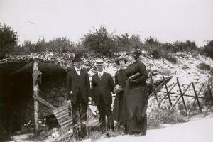 (The Church of Jesus Christ of Latter-day Saints) George Albert Smith, left, who later would become church president — with daughter Edith, wife Lucy and Professor Walter A. Kerr — visits a former battlefield, likely in France in August 1920.