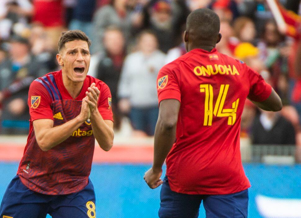 (Rick Egan | The Salt Lake Tribune) Real Salt Lake midfielder Damir Kreilach (8) is fired up as Real Salt Lake ties the game, in MLS acton between Real Salt Lake and the New York Red Bulls at Rio Tinto Stadium, Saturday, March 7, 2020. 