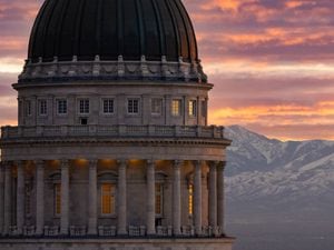 (Francisco Kjolseth | The Salt Lake Tribune) The sun sets on the Utah Capitol on Wednesday, Feb. 9, 2022.