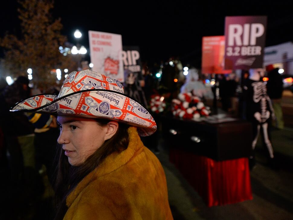 (Francisco Kjolseth | The Salt Lake Tribune) BudweiserÕs iconic Clydesdales make a special trip to Utah to celebrate the changing beer laws in the state as Charlotte Kelley of Salt Lake remarks 