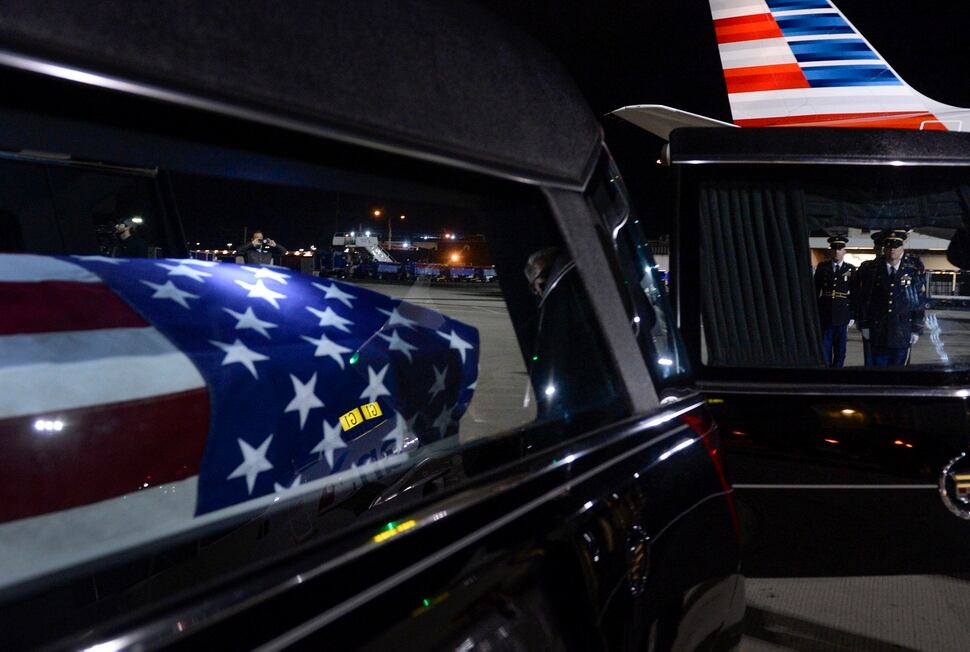 (Leah Hogsten | The Salt Lake Tribune) The remains of Army Air Forces Tech Sgt. Max. W. Lower, 23, of Lewiston, Utah, killed during World War II arrives at Salt Lake International Airport, Thursday, Nov. 21, 2019. Lower was the radio operator on a B-24 Liberator bomber nicknamed u00d2Old Baldyu00d3 that was shot down Aug. 1, 1943, over Ploiesti, Romania duringu00caOperation Tidal Wave. Lower's plane was one of 177 bombers based in Italy and Libya that flew the mission; 53 aircraft and 660 air crewmen were lost.