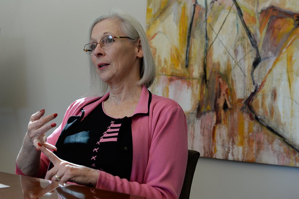 (Francisco Kjolseth | The Salt Lake Tribune) Congressional candidate Kathie Allen meets with the Salt Lake Tribune editorial board on Wednesday, Sept. 27, 2017.