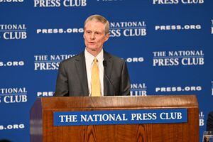 (The Church of Jesus Christ of Latter-day Saints)
Latter-day Saint apostle David A. Bednar addresses members of the National Press Club at a luncheon in Washington on Thursday, May 26, 2022.