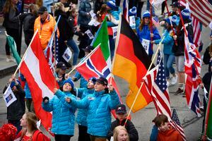 Scott Sommerdorf | The Salt Lake TribunePark City's Olympic and Paralympic parade heads down Main Street, Friday, April 6, 2018. The parade celebrates the accomplishments of Park City-based Olympians. Local athletes wrapped up the PyeongChang Winter Games by earning one silver and two bronze medals.