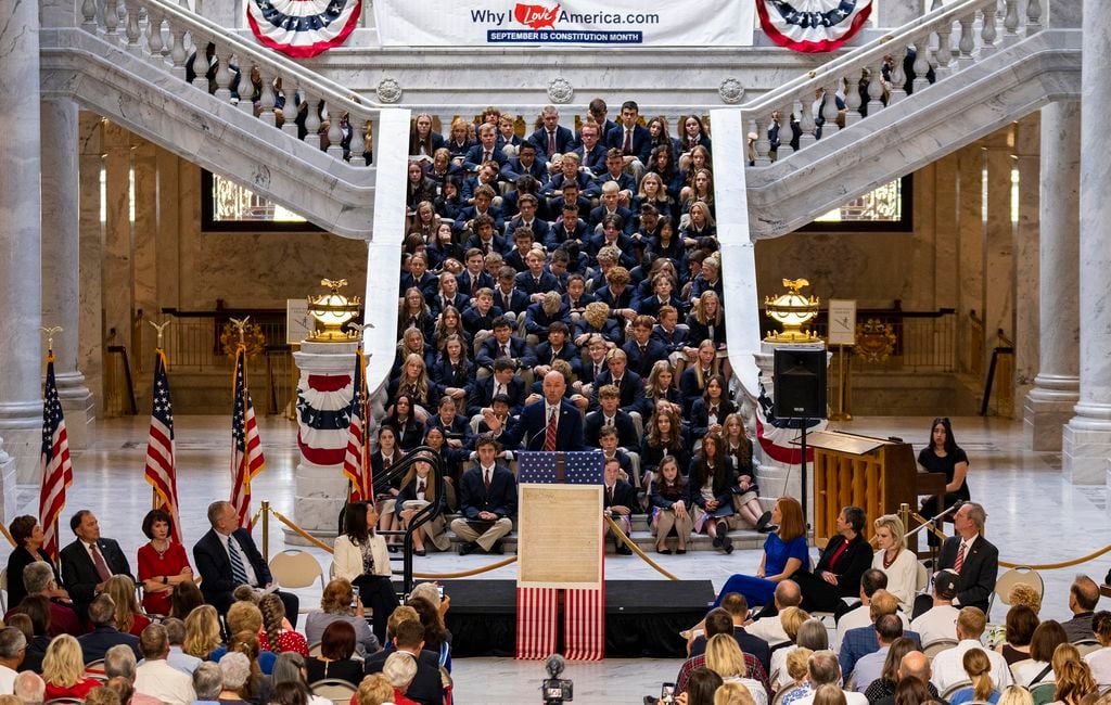 Utah politicians kick off new 'American Founders and Constitution Month' by mixing flags and faith