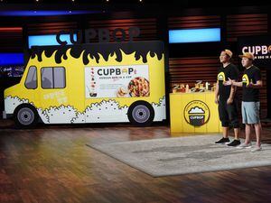 (Christopher Willard | ABC) Jung Song and Dok Kwon pitch their Utah company, Cupbop, on ABC's reality show "Shark Tank." The episode is scheduled to air Monday, May 2, 2022.