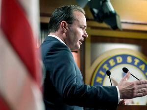 (Mariam Zuhaib | AP) Sen. Mike Lee, R-Utah, speaks during a news conference on spending, Wednesday, Dec. 14, 2022, on Capitol Hill in Washington. Newly-released materials from the House Jan. 6 committee show Lee worked with a top Trump campaign legal adviser on strategies for overturning the 2020 election.