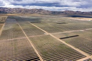 (Trent Nelson  |  The Salt Lake Tribune) Elektron Solar in Tooele County will produce 80 megawatts of clean energy, similar to Clover Creek Solar being constructed in Mona from this Oct. 6, 2021 file photo.