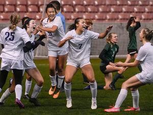 (Leah Hogsten | The Salt Lake Tribune)  Waterford School defeated Rowland Hall-St. Marks High School, 4-3 to win the 2A State Soccer Championship game Oct. 23, 2021 at Rio Tinto Stadium. 