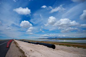 (Trent Nelson | The Salt Lake Tribune) Construction of North Davis Sewer District's new pipeline along the Antelope Island causeway on Tuesday, May 31, 2022. State agencies addressed the Utah Legislature during their interim committee hearings on Tuesday and spoke about financial needs to improve water quality throughout the state.