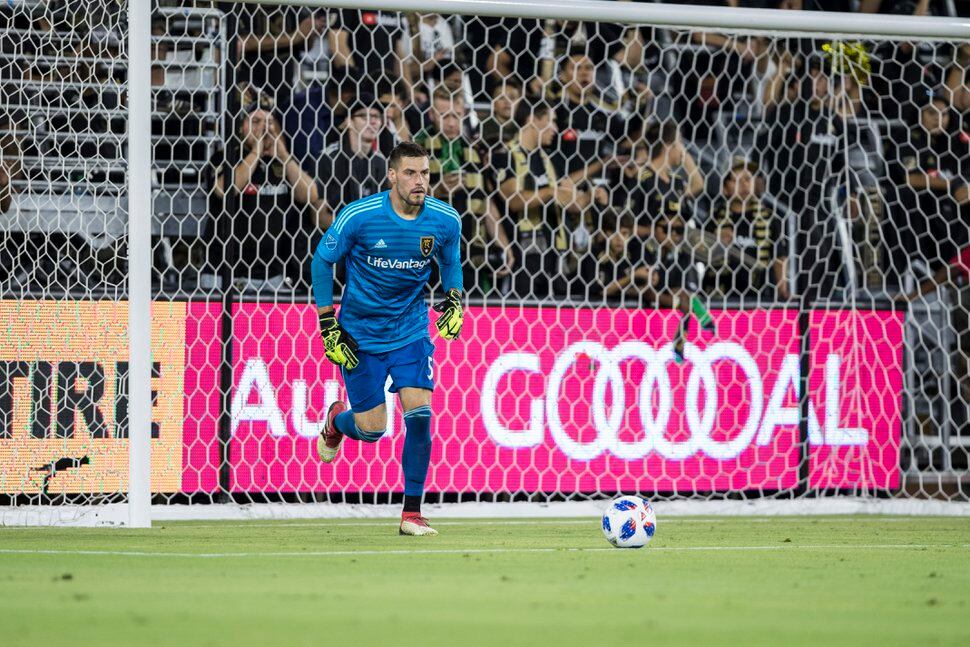 Photo courtesy Bobby Hitz/Real Salt Lake: RSL goalkeeper Andrew Putna in the second half of his MLS debut in RSL's 2-0 loss at LAFC on Wednesday, August 15, in Los Angeles, Calif.
