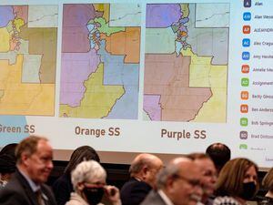 (Francisco Kjolseth | The Salt Lake Tribune) The independent redistricting commission presents their map proposals to the Legislature at the Capitol on Monday Nov. 1, 2021.