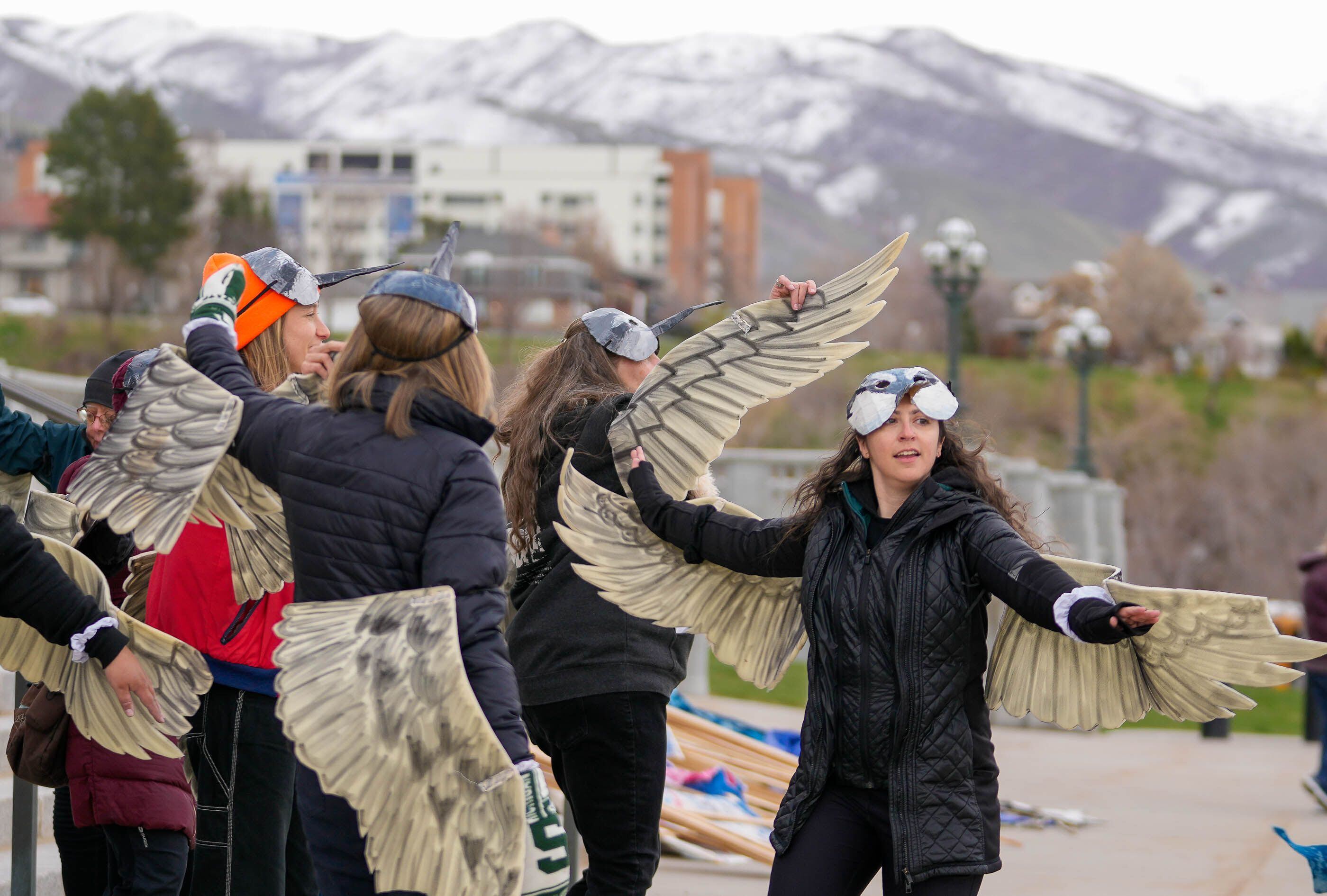(Francisco Kjolseth | The Salt Lake Tribune) People bird dance in support of inland shorebirds and saline lakes and by extension the health of the population that lives by the Great Salt Lake on the steps of the Utah Capitol on Thursday, March 28, 2024.