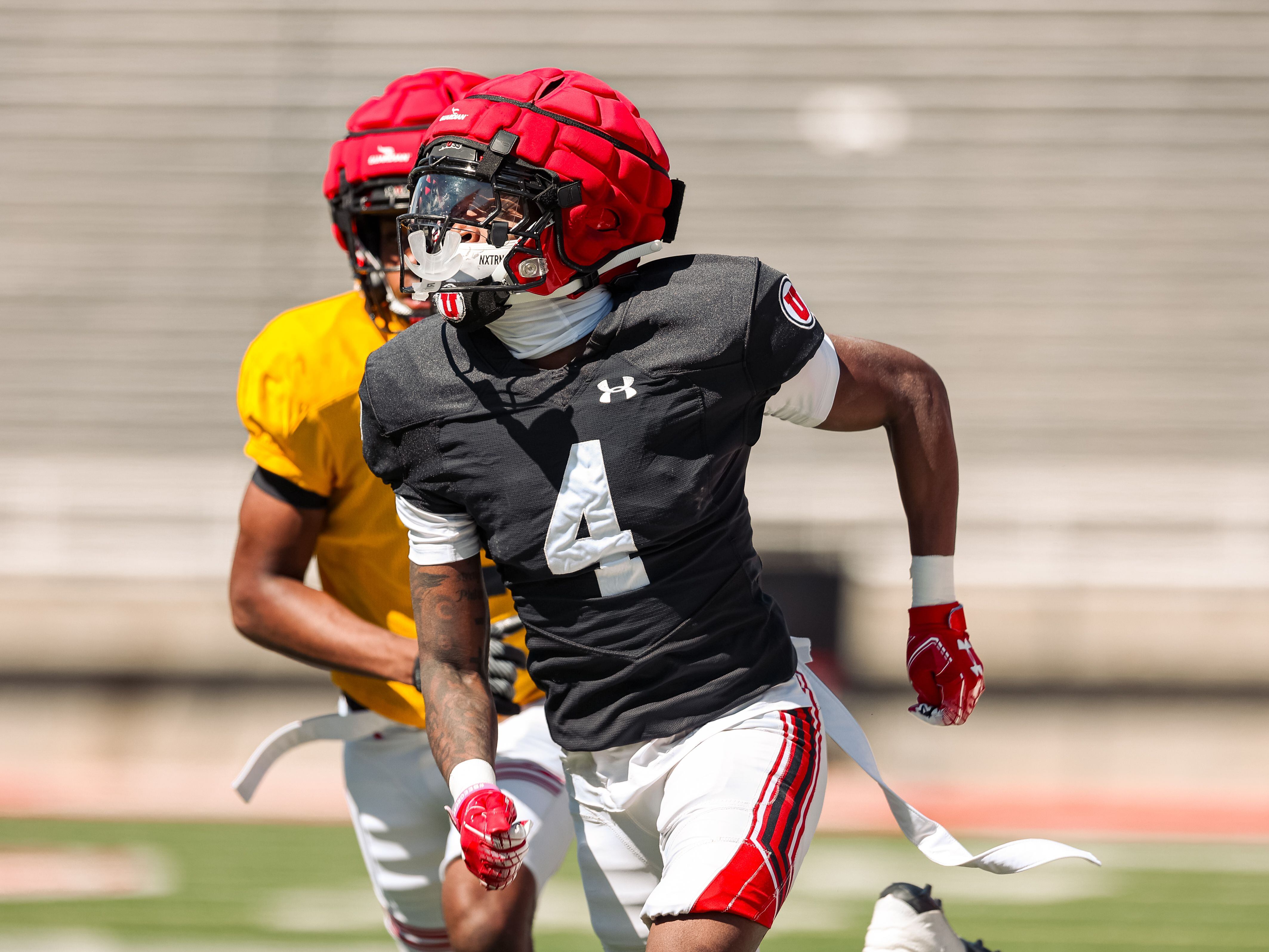 (Utah Athletic) Cornerback Cameron Calhoun competes in spring practice in April 2024. The Michigan transfer stood out for the Utes during camp.
