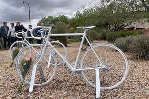(Alastair Lee Bitsóí | Salt Lake Tribune) Two ghost bikes honor the lives of the Bullard brothers, Adam, 49, and Matthew, 48, who were tragically killed in Washington City on April 9 by a driver who was allegedly impaired. The memorial is to bring awareness to end impaired and distracted driving in Washington County.