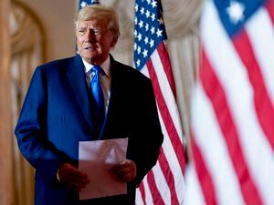 (Andrew Harnik | AP) Former President Donald Trump takes the stage to speak at Mar-a-lago on Election Day, Tuesday, Nov. 8, 2022, in Palm Beach, Fla.