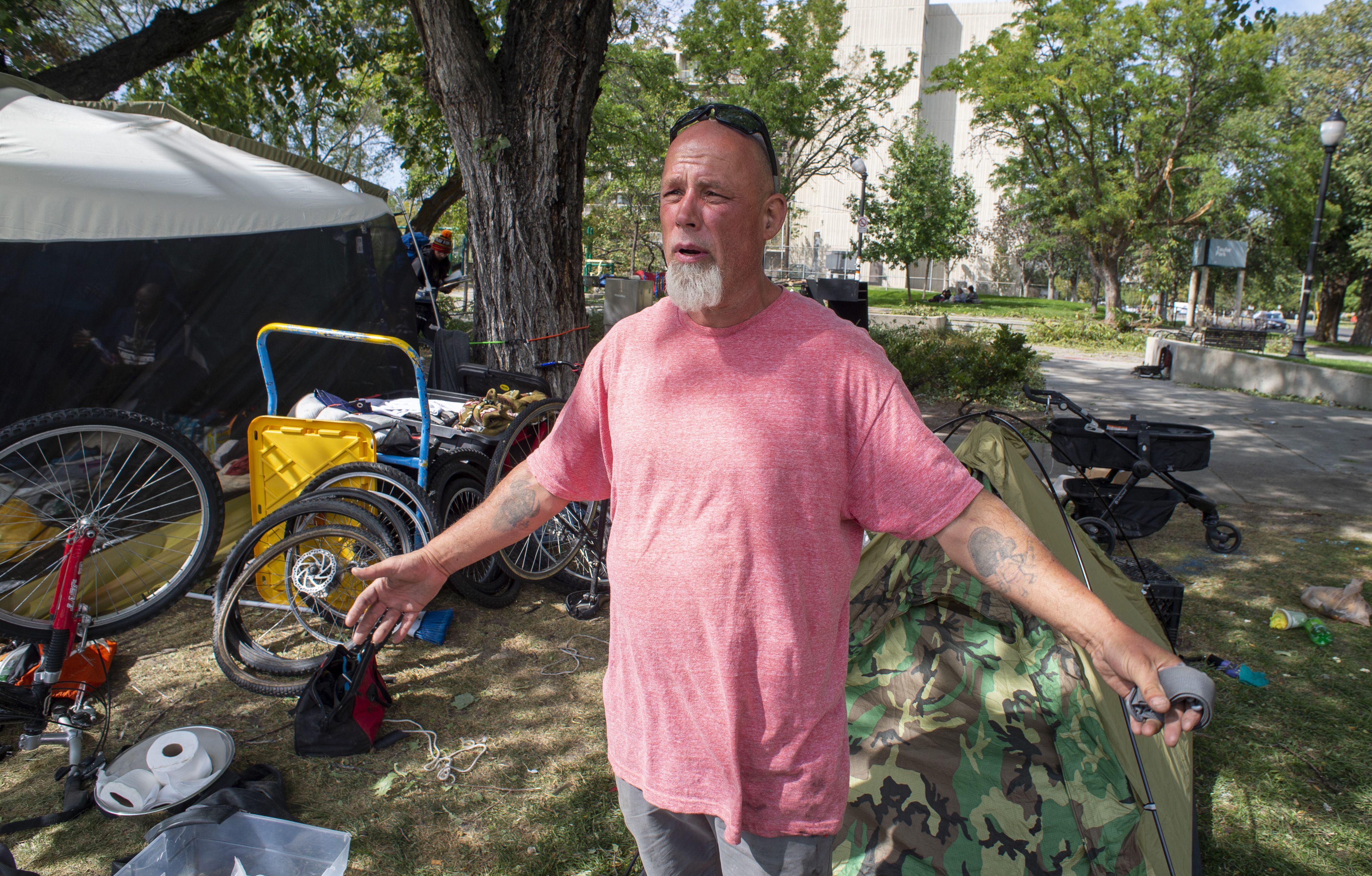 (Rick Egan  |  The Salt Lake Tribune) Richard Ryan discusses his options as he will be forced to move his camp at Taufer Park in Salt Lake City first thing in the morning, and fears everything will be taken from him if he is not prepared when they arrive, Wednesday, Sept. 9, 2020.