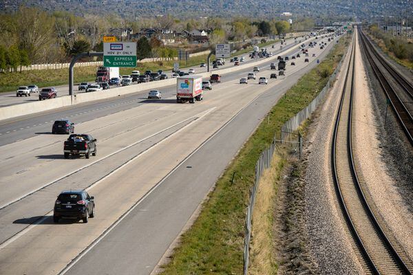 (Trent Nelson  |  The Salt Lake Tribune) Rush hour traffic on I-15 in Farmington on Wednesday, April 22, 2020.