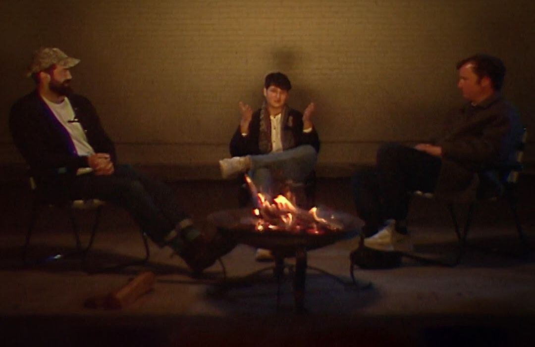 (Columbia Records) The members of Vampire Weekend — from left, drummer Chris “CT” Tomson, guitarist Ezra Koenig and bassist Chris Baio — on the set of their YouTube series "Vampire Campfire."
