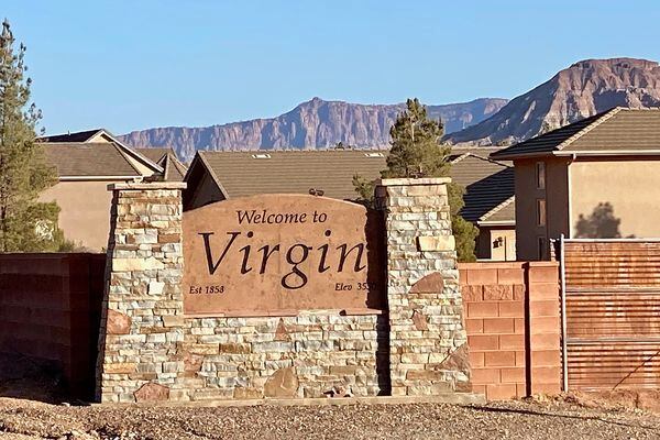 (Mark Eddington | The Salt Lake Tribune) The entrance sign to Virgin in Washington County, Thursday, Dec. 1, 2022.