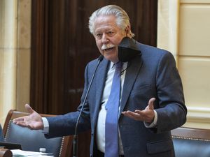 (Leah Hogsten | The Salt Lake Tribune) Sen. Gene Davis, D-Salt Lake City, discusses a bill during the Legislative session, Jan. 28, 2022. The Salt Lake County Democratic Party has called for Davis' resignation from the Legislature one month after a former intern and campaign staffer accused him of sexual misconduct.