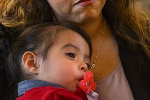 (Steve Griffin  |  The Salt Lake Tribune)  Griselle Trujillo with her 19-month-old daughter, Luna Faith Fernandez, in Heber, Tuesday April 24, 2018. Trujillo's husband, Jose Fernandez, was killed by an acquaintance with a handgun after an evening of drinking.