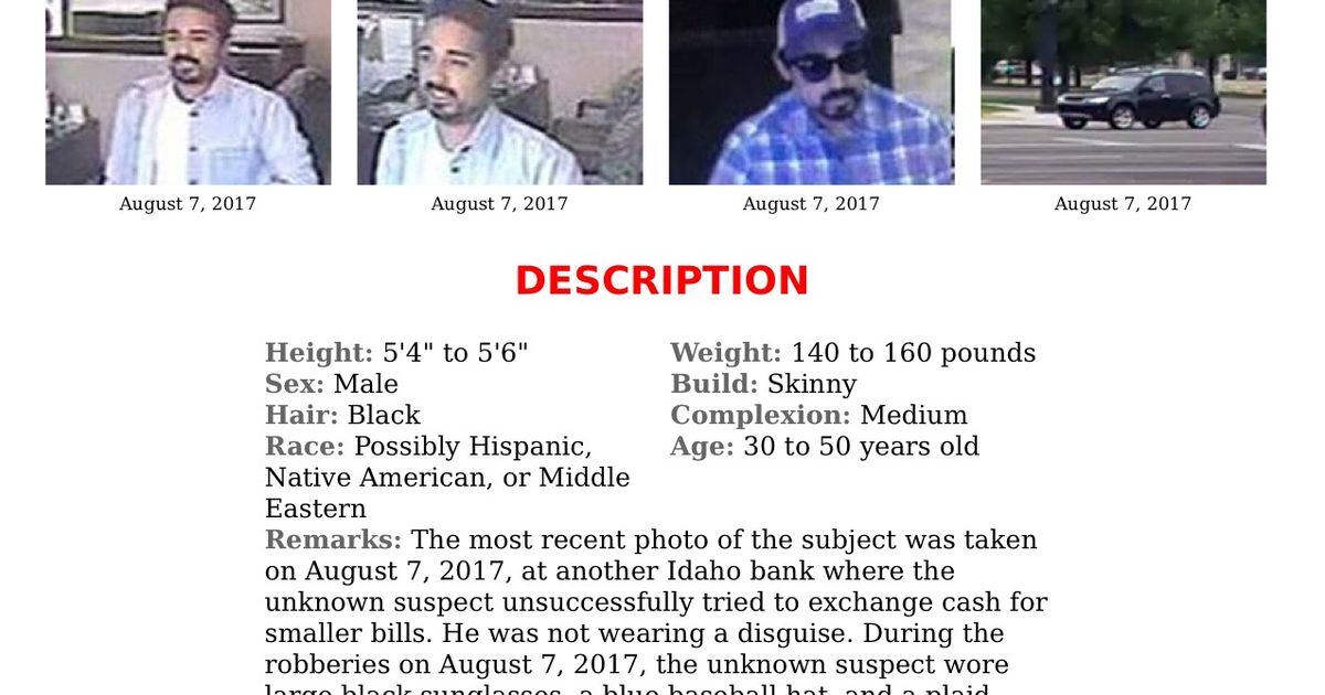 FBI seeks �Great Outdoors Bandit� in seven Idaho, Utah holdups