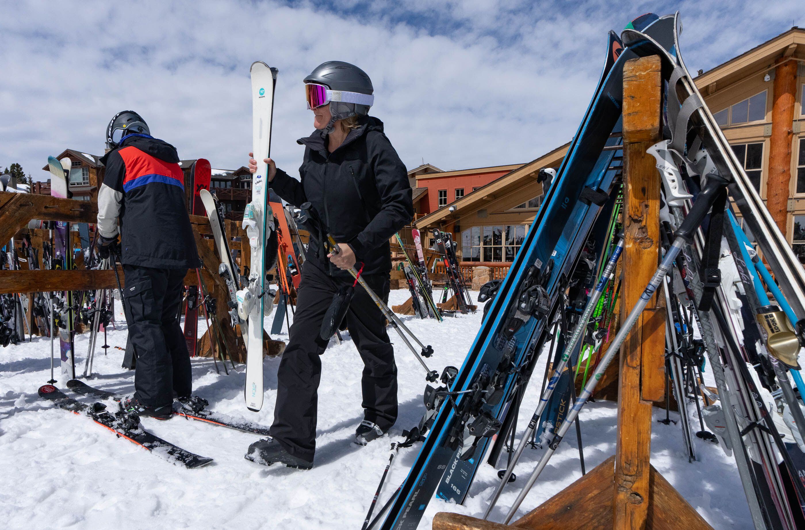 (Francisco Kjolseth | The Salt Lake Tribune) Skiers at Deer Valley on Thursday, April 4, 2024. Elevated levels of PFAS have been found in snow melt at the resort. Most of it, the resort's sustainability manager said, was found where World Cup moguls and aerials competitions take place annually. 