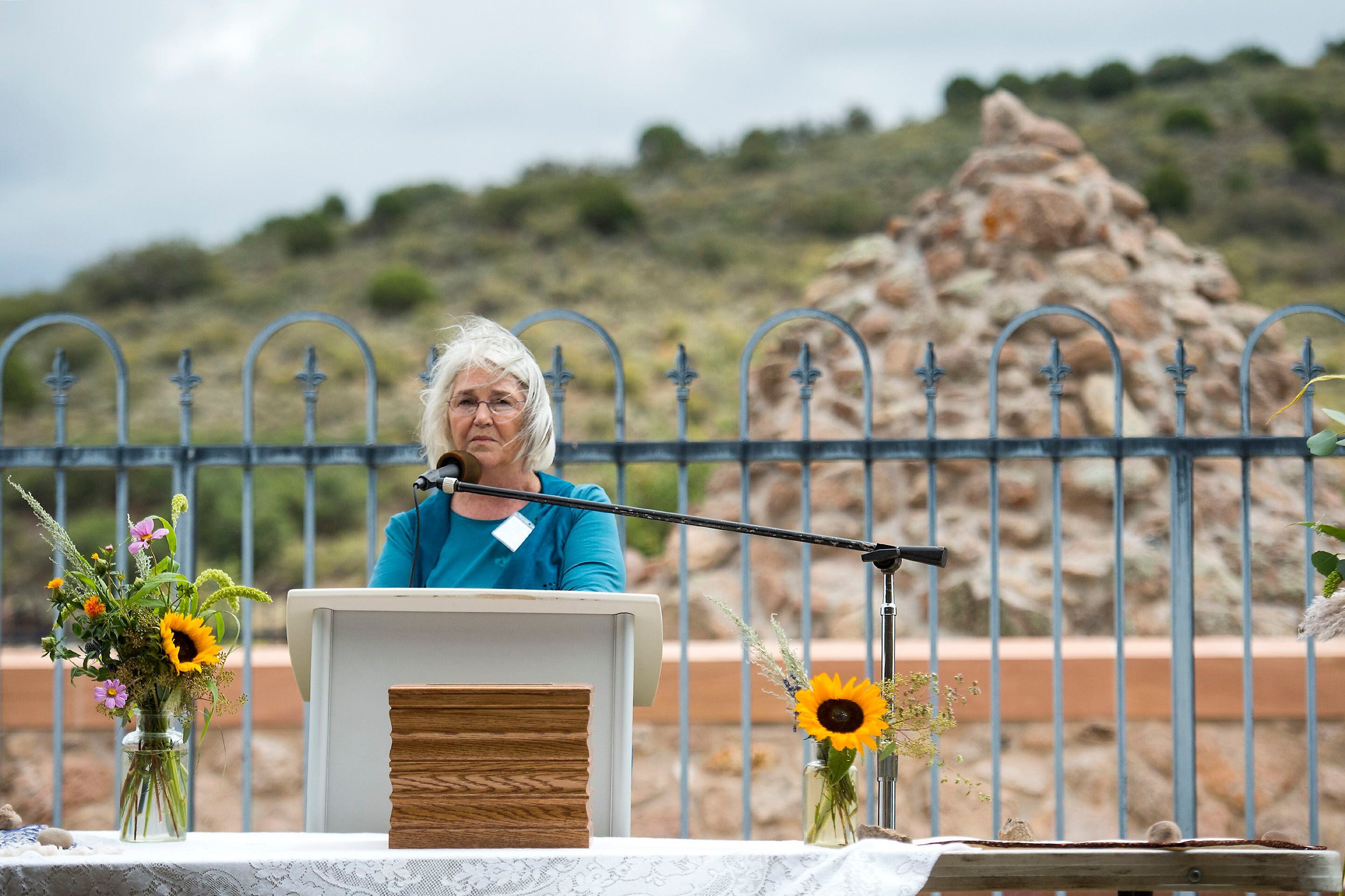 (Chris Detrick | The Salt Lake Tribune) Patty Norris speaks at a Mountain Meadows Massacre memorial service in 2017.