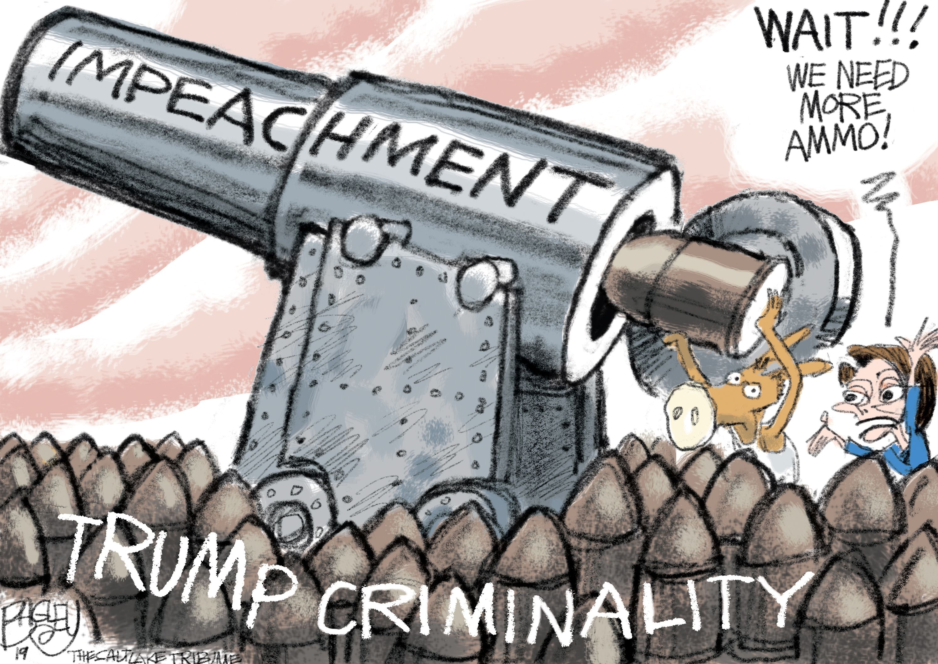 (Pat Bagley | The Salt Lake Tribune) This cartoon, titled “Bring a Gun to a Gun Fight,” appears in The Salt Lake Tribune on Friday, May 31, 2019.