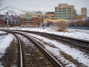 (Trent Nelson  |  The Salt Lake Tribune) Rail lines in downtown Salt Lake City on Wednesday, Jan. 5, 2022.