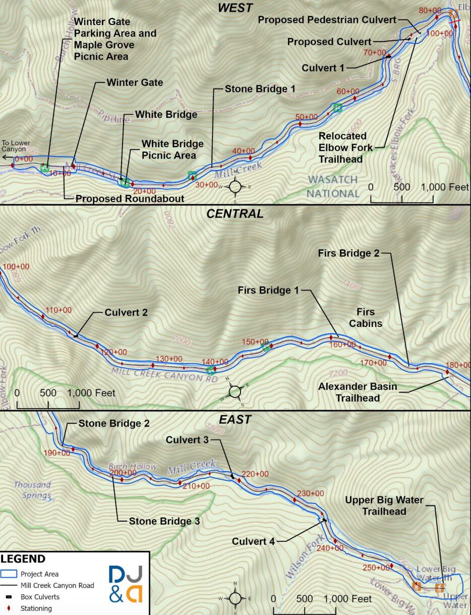 (Federal Highway Administration) A map from the environmental assessment shows proposed changes to Mill Creek Canyon Road.