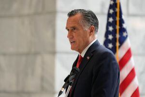 (Francisco Kjolseth | The Salt Lake Tribune) Sen. Mitt Romney makes a few remarks during a Memorial Day ceremony at the Utah Capitol on Monday, May 30, 2022. On June 15, the Utah senator introduce a revised proposal, the Family Securiy Act 2.0, that would put cash in the hands of American families.