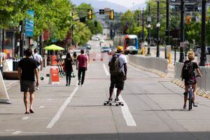 (Francisco Kjolseth | The Salt Lake Tribune) Salt Lake City closes portions of Main Street to car traffic on Saturday, May 29, 2021, to welcome shoppers, diners and pedestrians in a revival of last year’s Downtown SLC Open Street program which shares similarities to Vancouver's "slow street" approach.