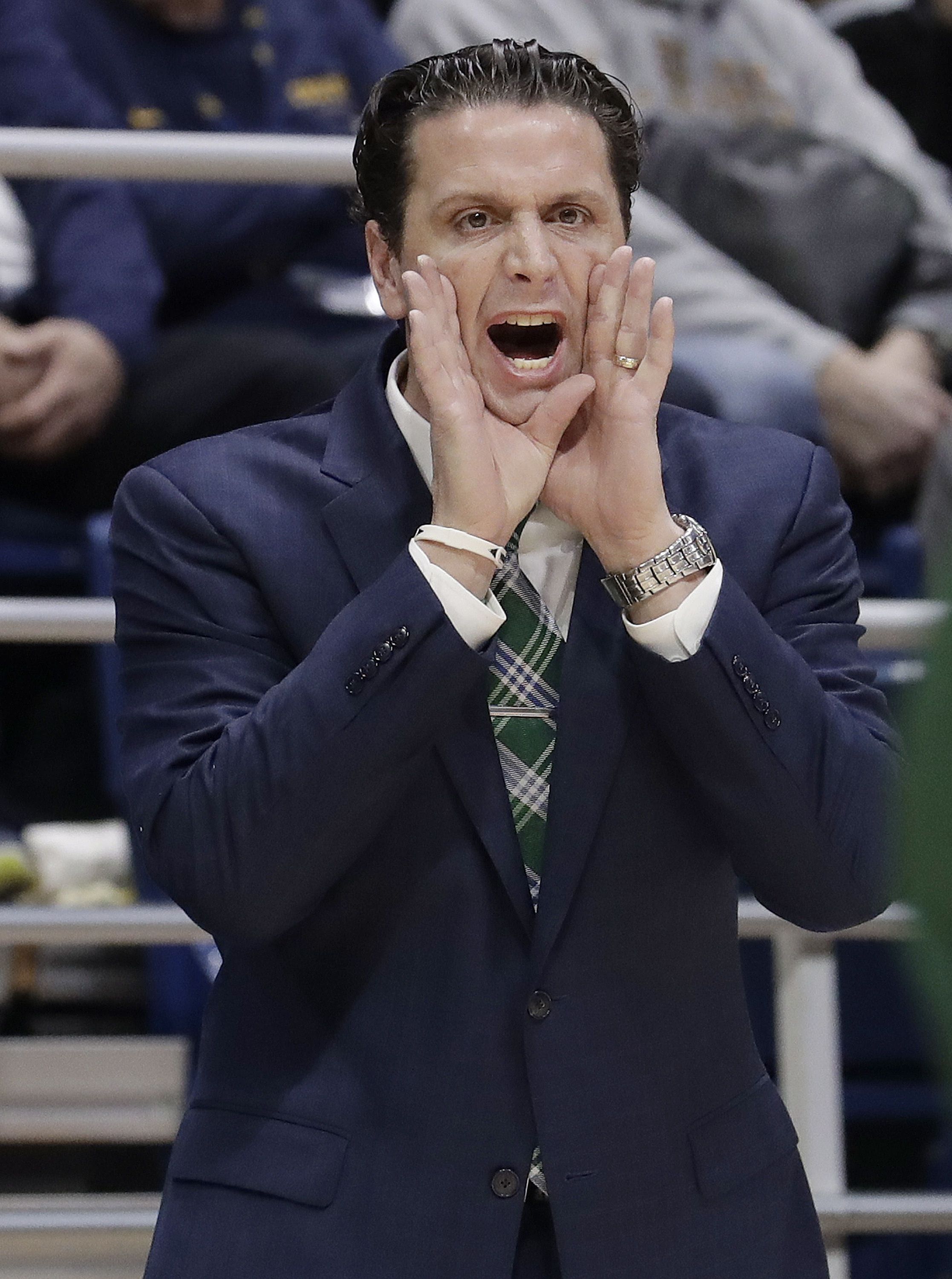 (Jeff Chiu | AP) Then-Portland State head coach Barret Peery yells to his players during the first half of the team's NCAA college basketball game against California in Berkeley, Calif., Thursday, Dec. 21, 2017. 