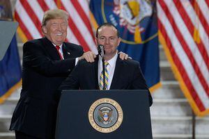 (Francisco Kjolseth  |  The Salt Lake Tribune) President Donald Trump and Sen. Mike Lee at the Utah Capitol in 2017. New text messages show a fuller extent of Lee's efforts to overturn the 2020 election and keep Donald Trump in the White House.